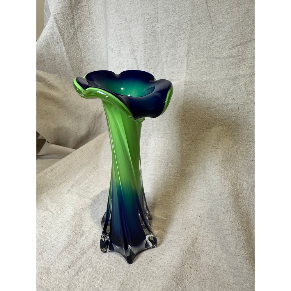 Vintage MCM 1960's Blue & Green Handblown Glass